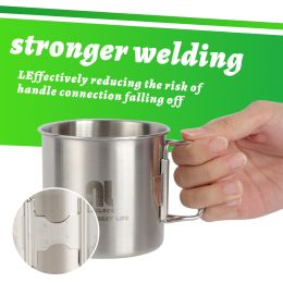 NICELOCK Folding Handle Outdoor Camping Cup Portable Stainless Steel Mountaineering Cup Reusable Durable Hiking Mugs Share set of 2 (size: Small-8.8OZ/260ml (2 PCS))